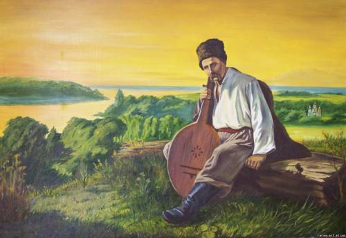 Тарас Шевченко з кобзою над Дніпром